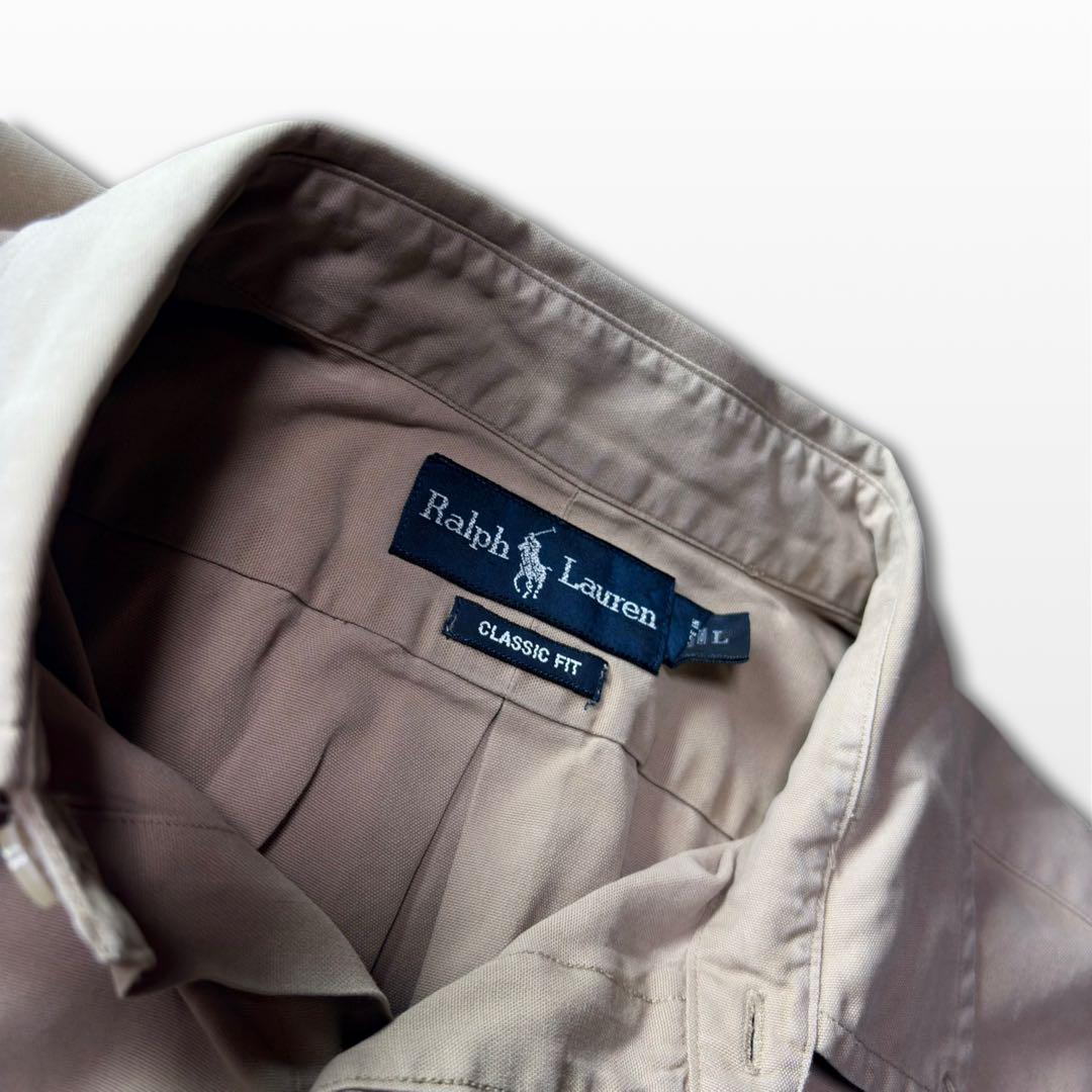 Ralph Lauren Silk Cotton Long Sleeve Shirt Beige Pony Logo Vintage L