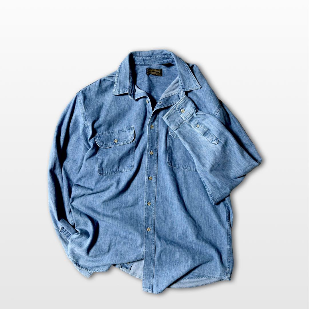 Eddie Bauer Black Tag Denim Shirt XL Long Sleeve Double Pocket Vintage Indigo