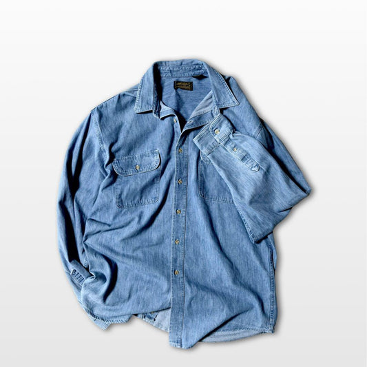 Eddie Bauer Black Tag Denim Shirt XL Long Sleeve Double Pocket Vintage Indigo