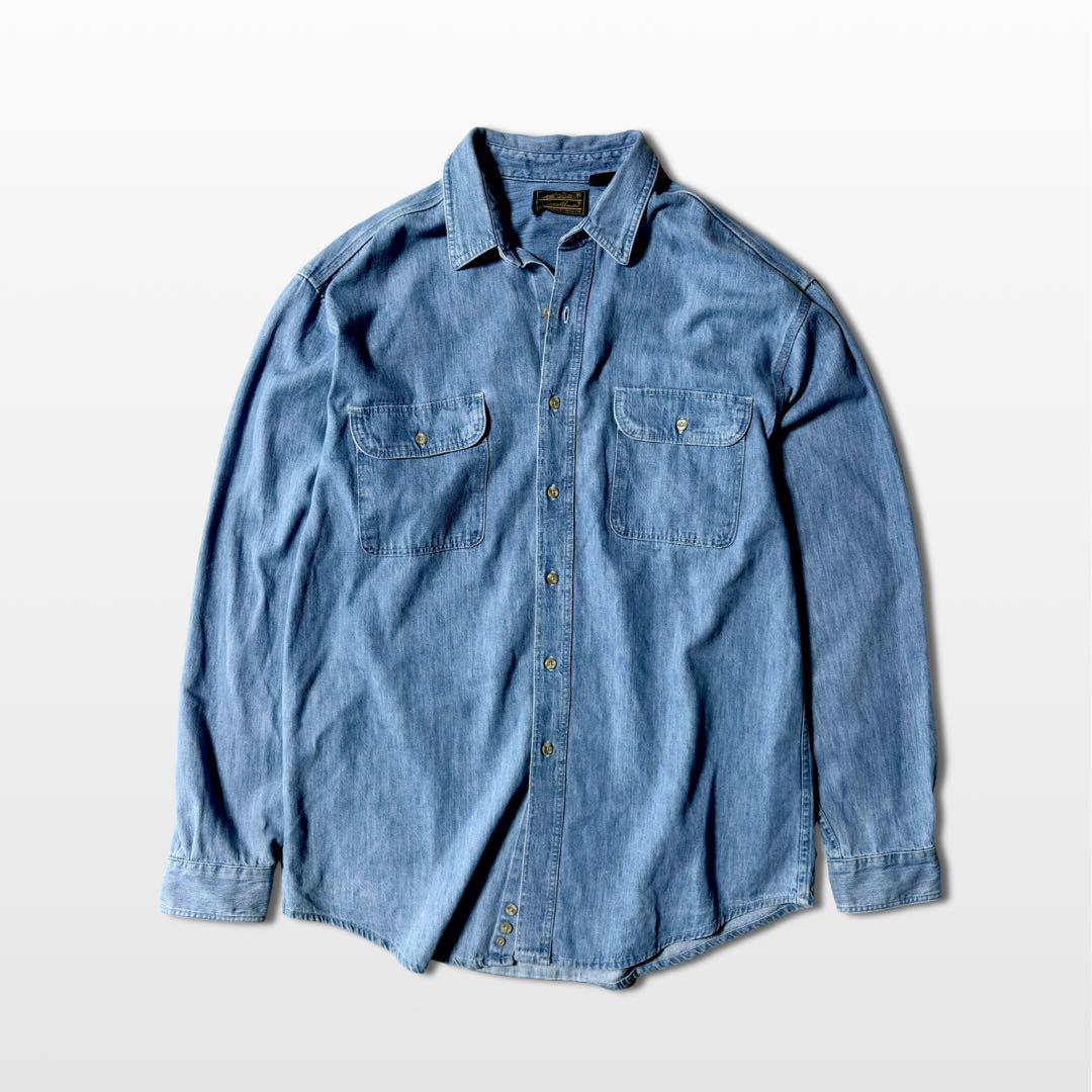 Eddie Bauer Black Tag Denim Shirt XL Long Sleeve Double Pocket Vintage Indigo