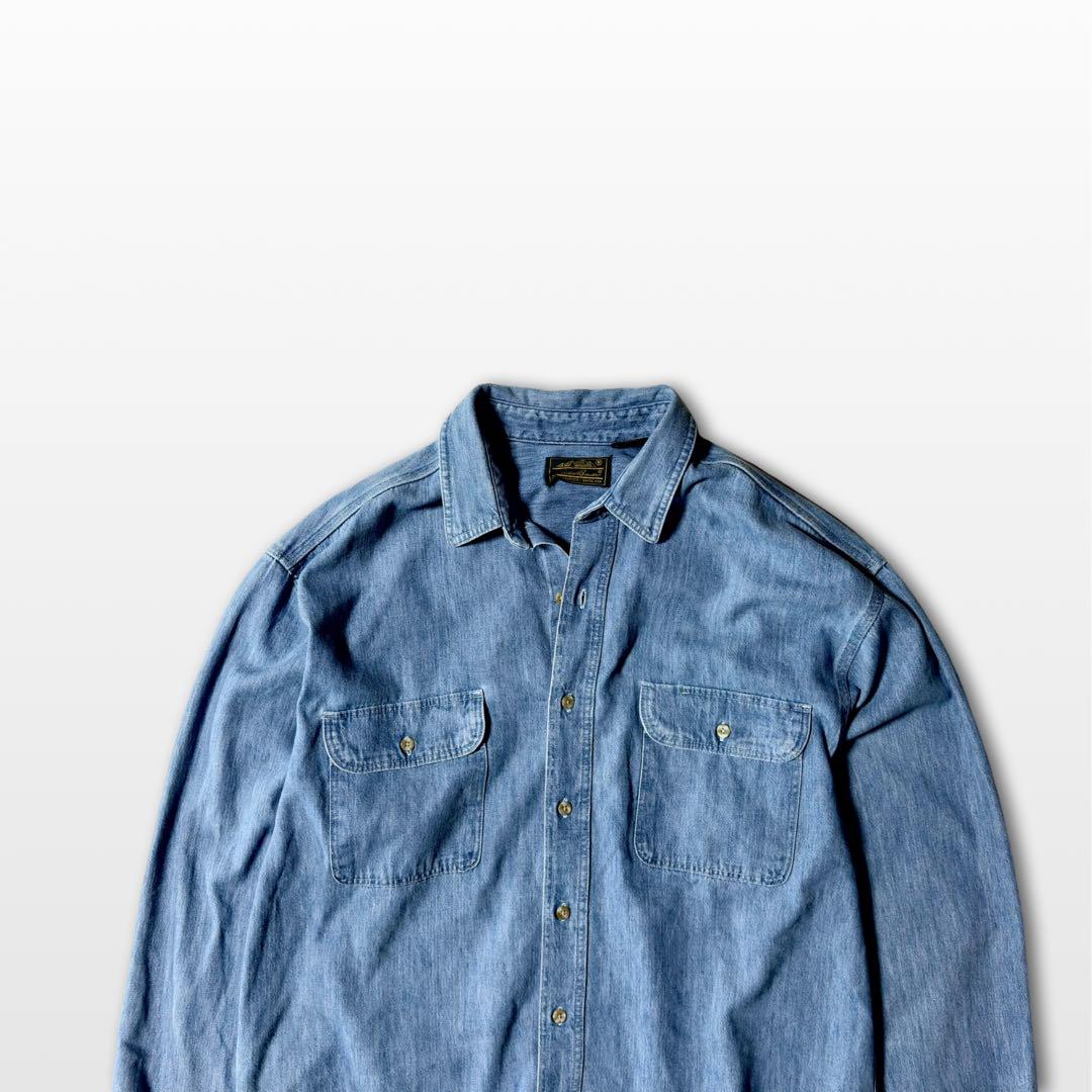 Eddie Bauer Black Tag Denim Shirt XL Long Sleeve Double Pocket Vintage Indigo