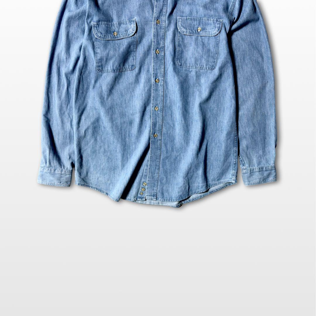 Eddie Bauer Black Tag Denim Shirt XL Long Sleeve Double Pocket Vintage Indigo