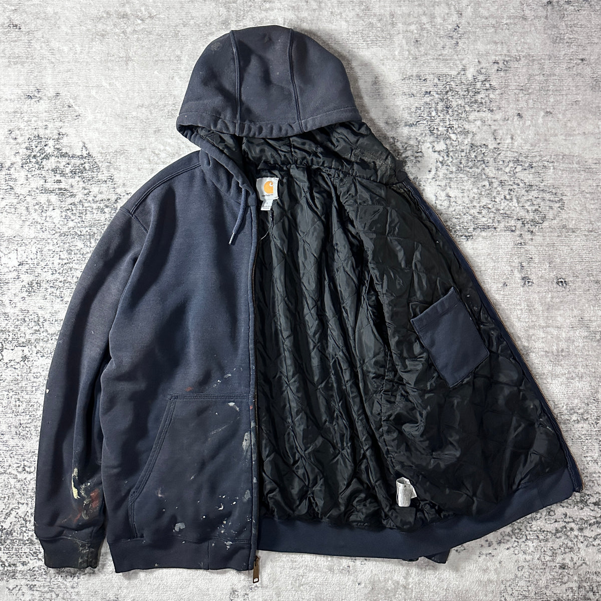 Carhartt Black Quilted Lined Full Zip Hoodie Size L