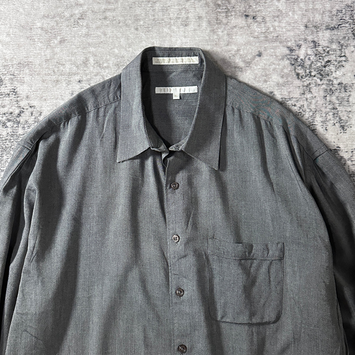 Perry Ellis Gray Rayon Wool Open Collar Shirt Size XL
