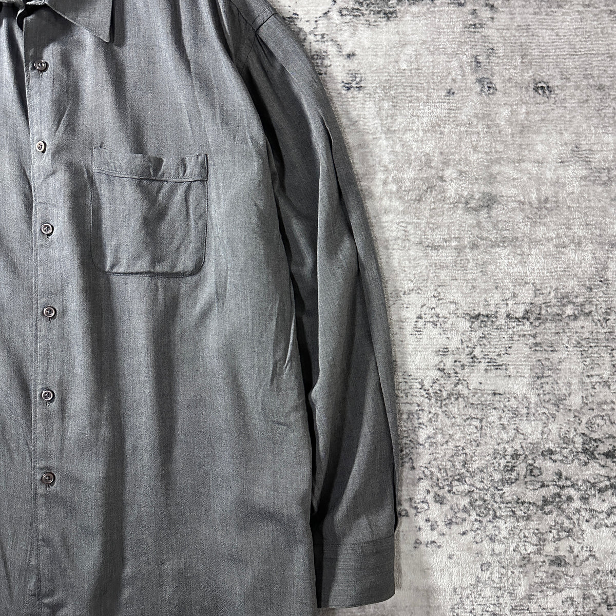 Perry Ellis Gray Rayon Wool Open Collar Shirt Size XL