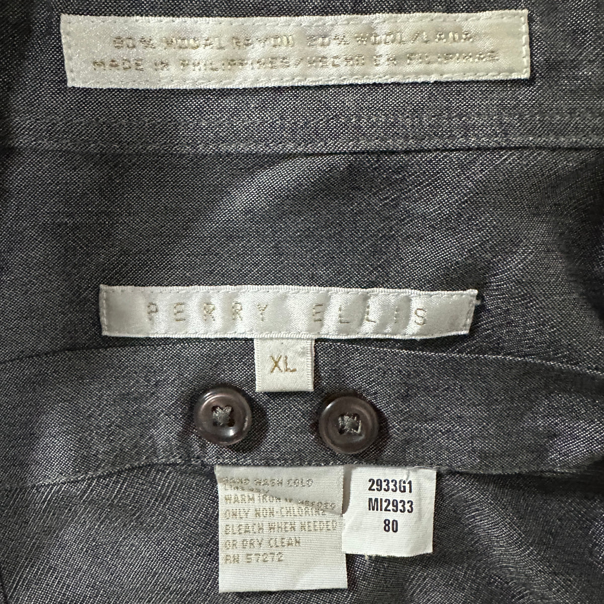 Perry Ellis Gray Rayon Wool Open Collar Shirt Size XL