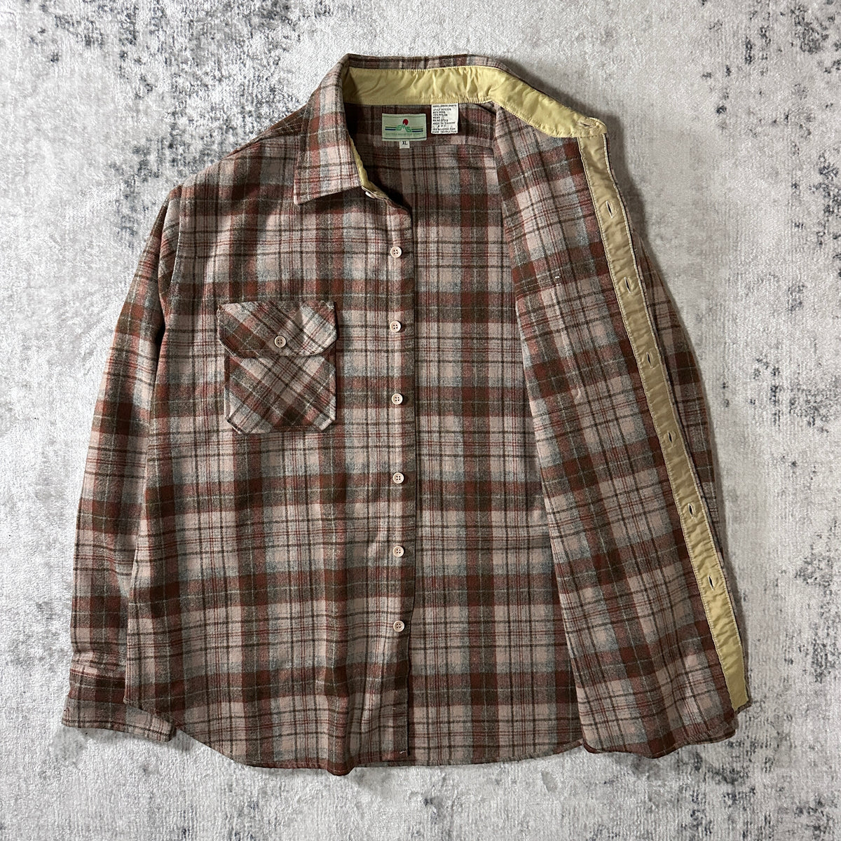 Eastern Mountain Sports Brown Beige Plaid Wool Blend Shirt Size XL