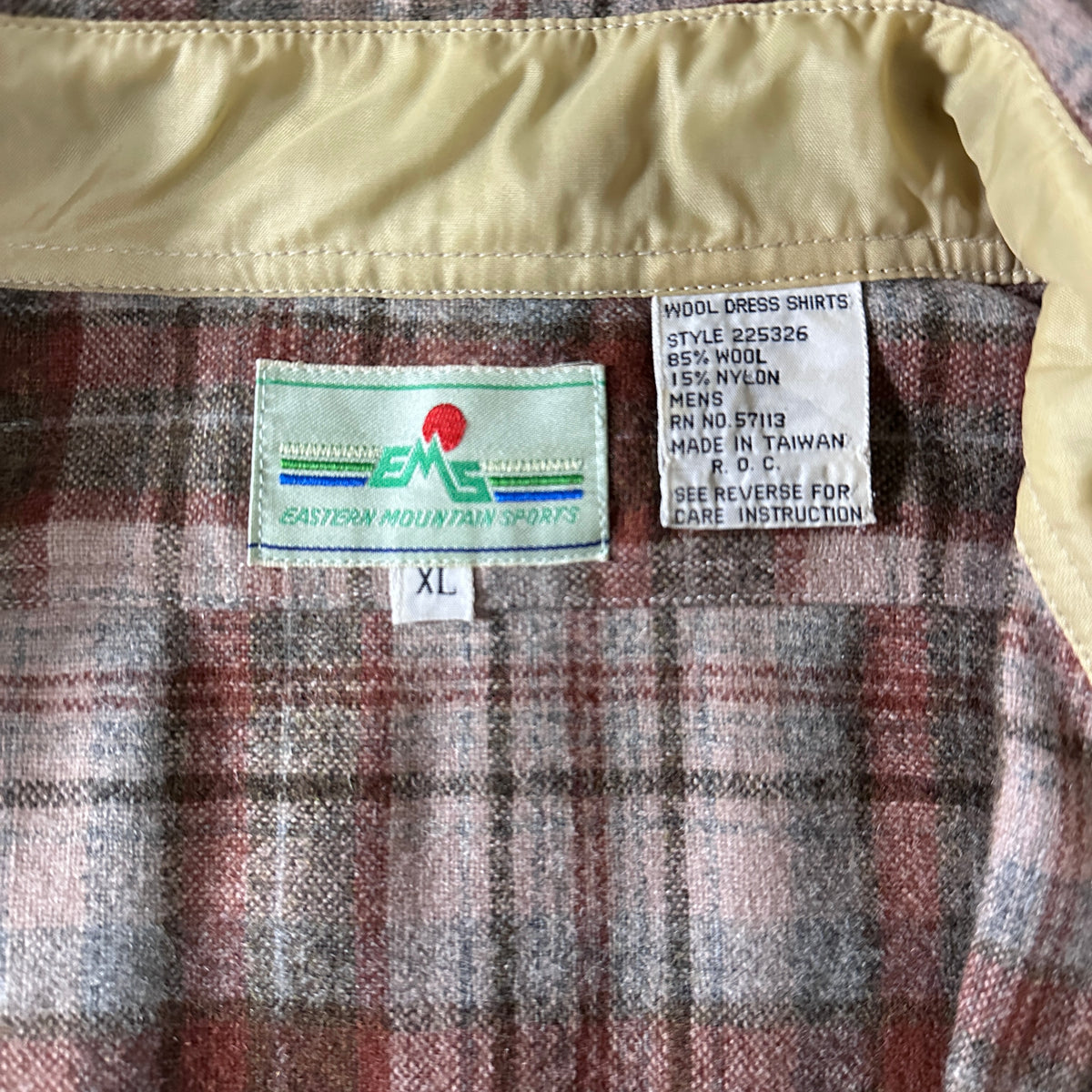 Eastern Mountain Sports Brown Beige Plaid Wool Blend Shirt Size XL