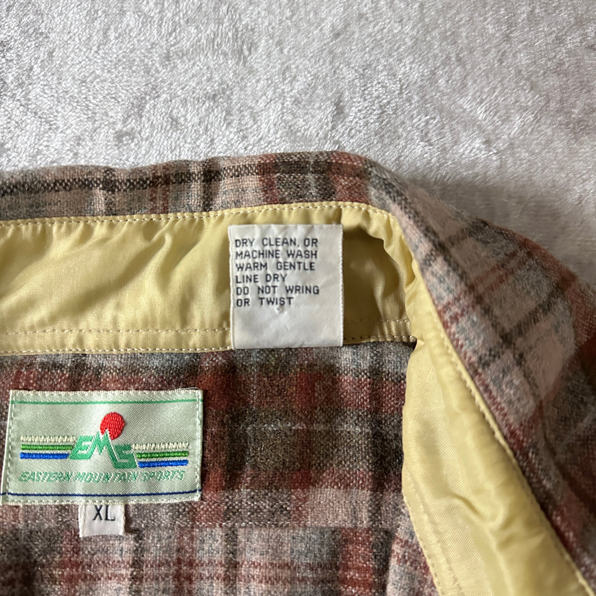 Eastern Mountain Sports Brown Beige Plaid Wool Blend Shirt Size XL