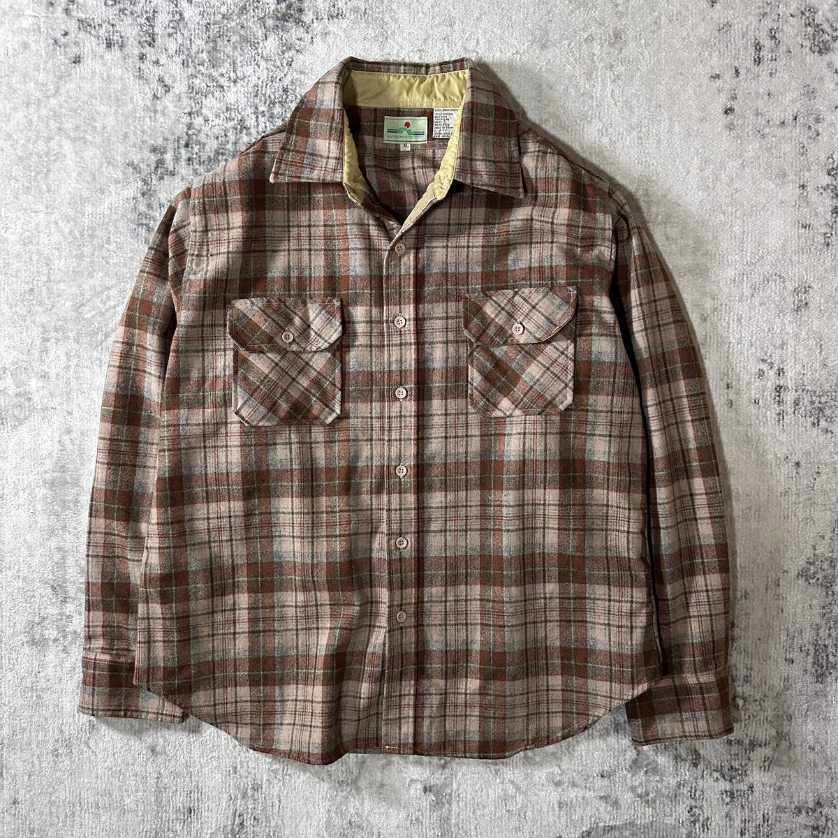 Eastern Mountain Sports Brown Beige Plaid Wool Blend Shirt Size XL