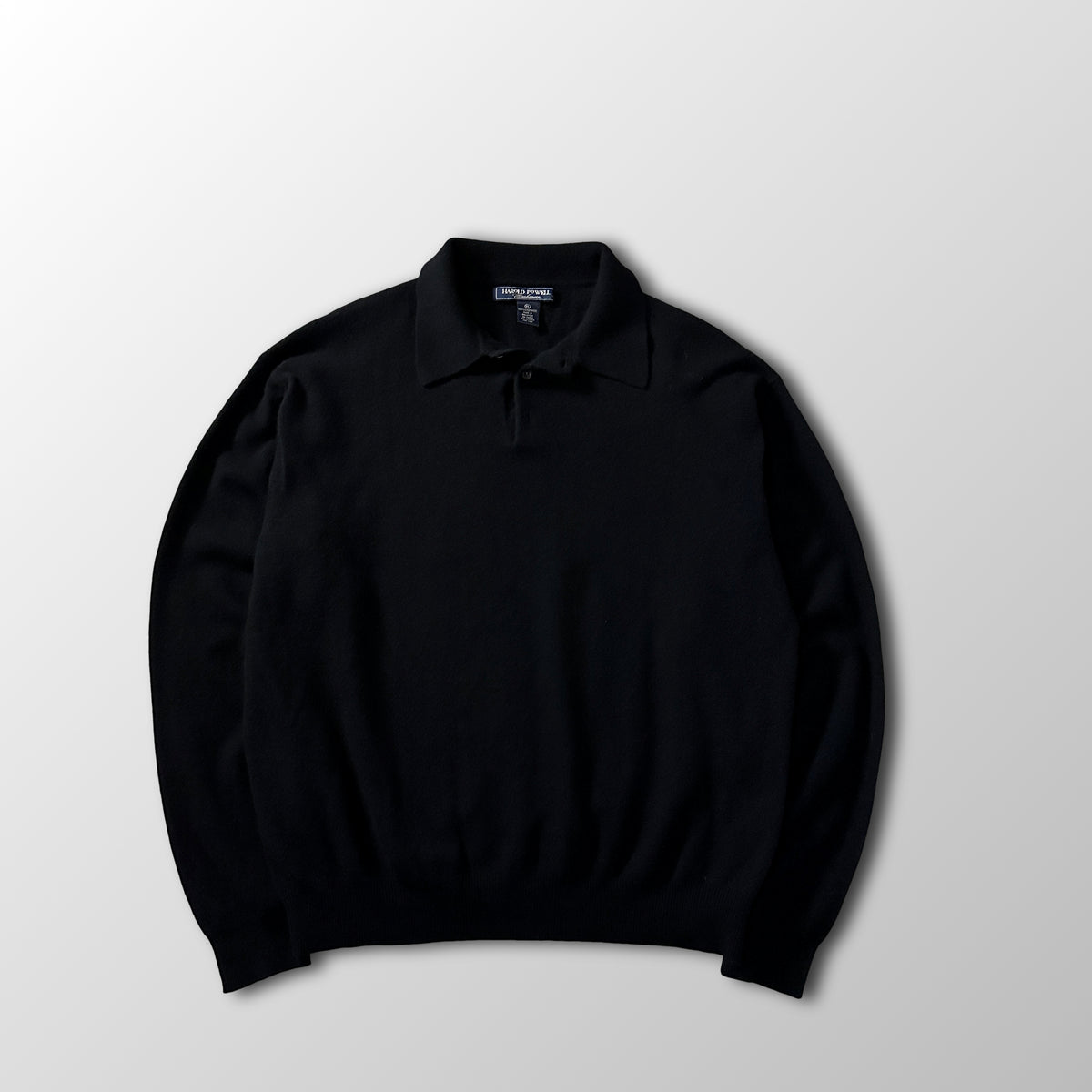 Harold Powell Black 100% Cashmere Knit Polo Sweater Size XL