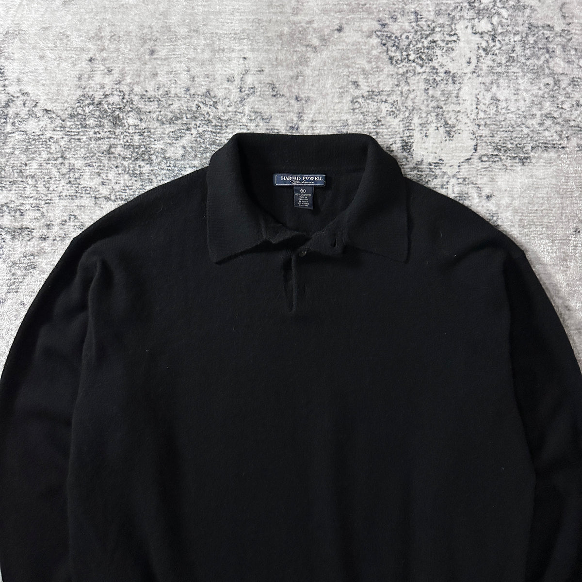 Harold Powell Black 100% Cashmere Knit Polo Sweater Size XL