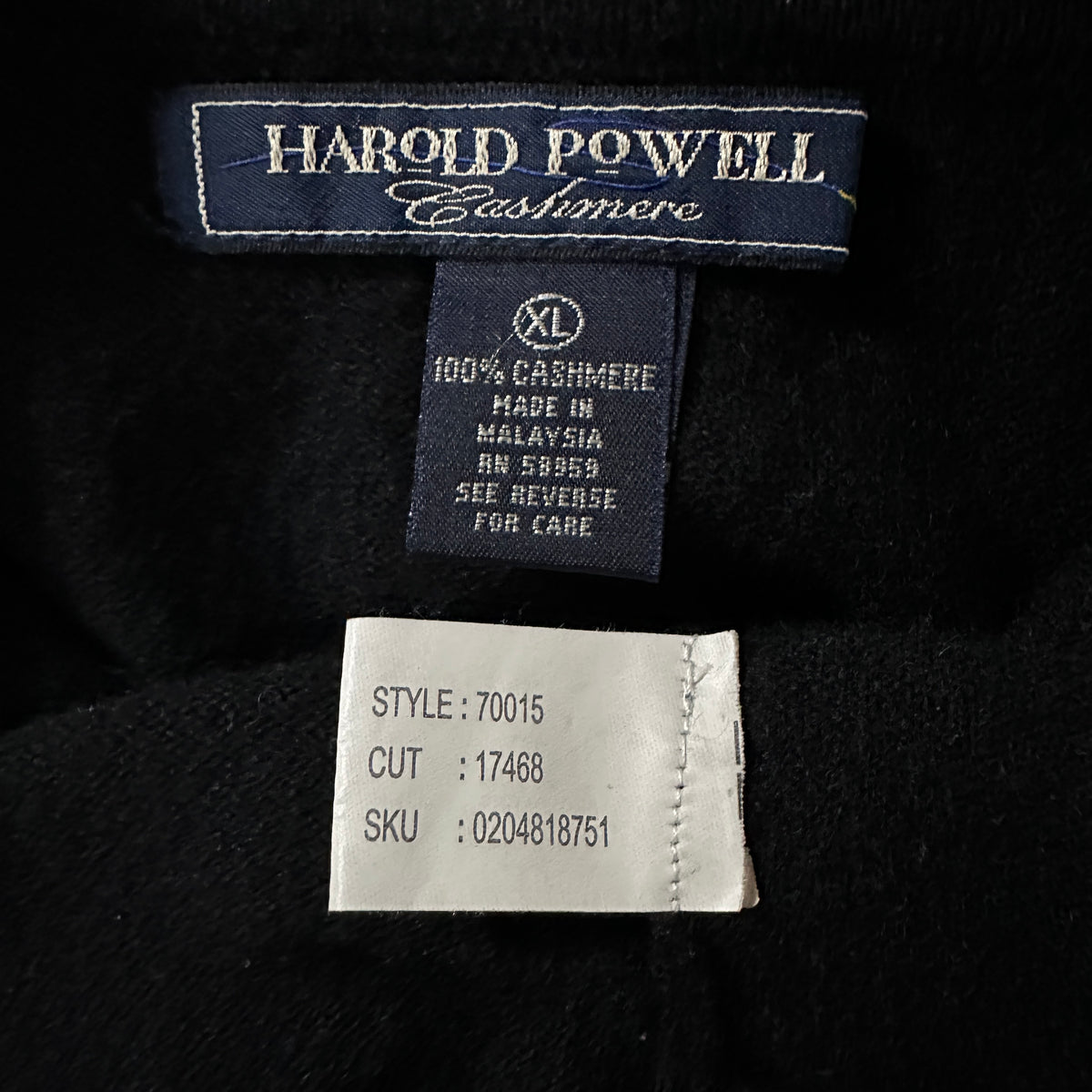 Harold Powell Black 100% Cashmere Knit Polo Sweater Size XL