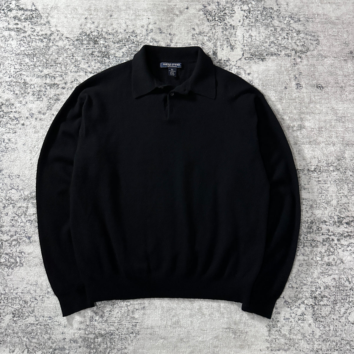 Harold Powell Black 100% Cashmere Knit Polo Sweater Size XL
