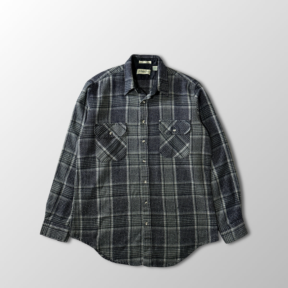 St. John's Bay Gray Black Shadow Check Flannel Shirt Size L Tall