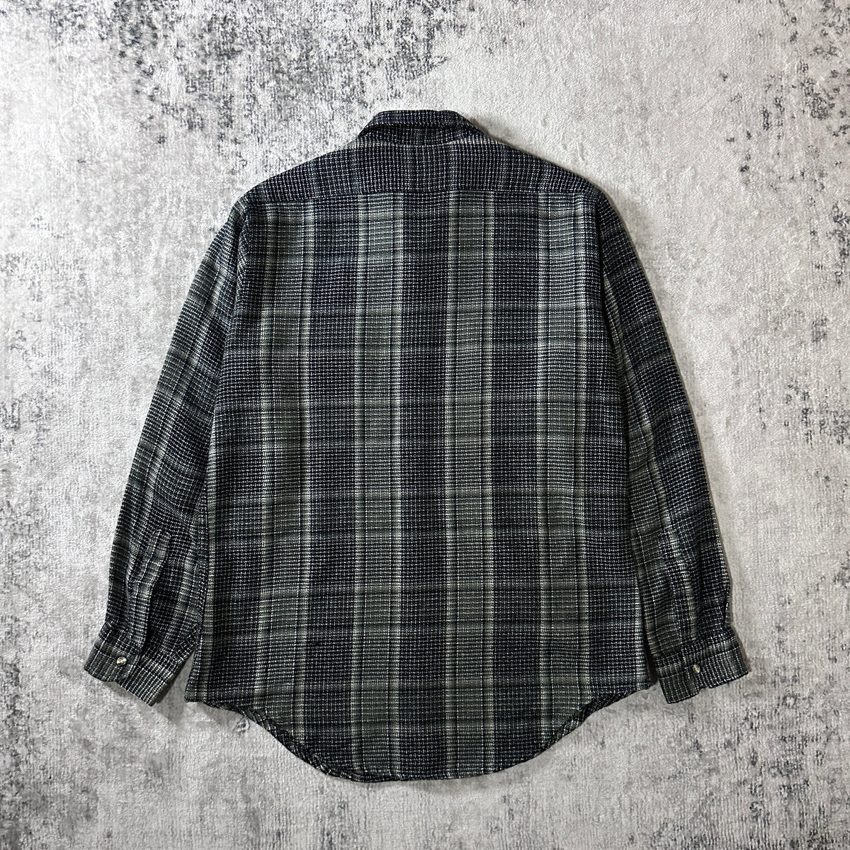 St. John's Bay Gray Black Shadow Check Flannel Shirt Size L Tall