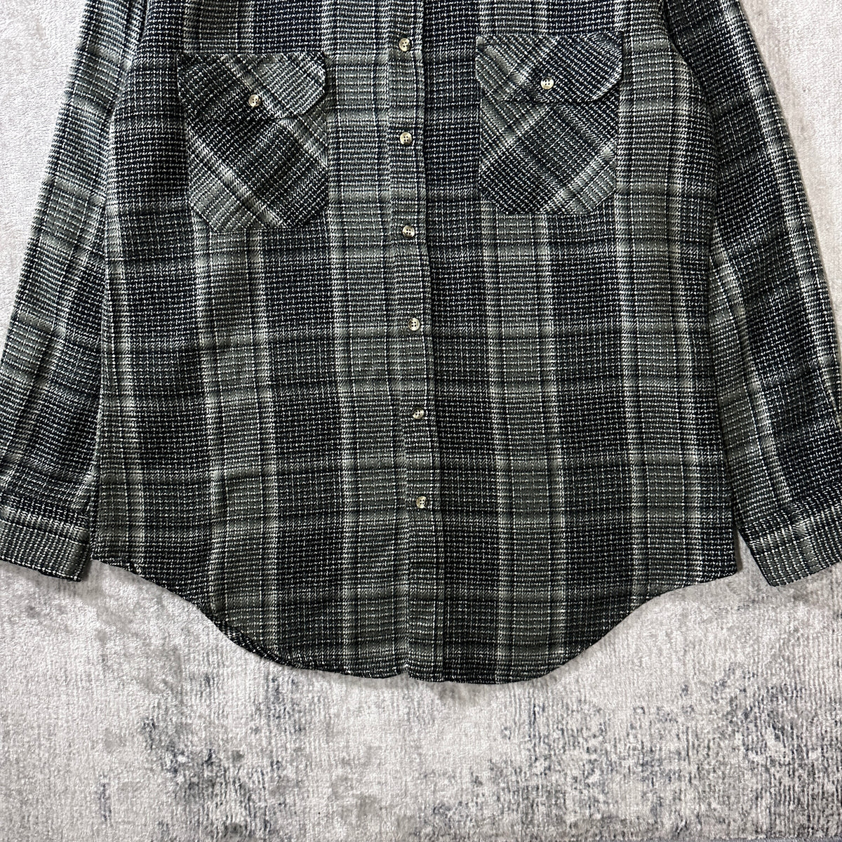 St. John's Bay Gray Black Shadow Check Flannel Shirt Size L Tall