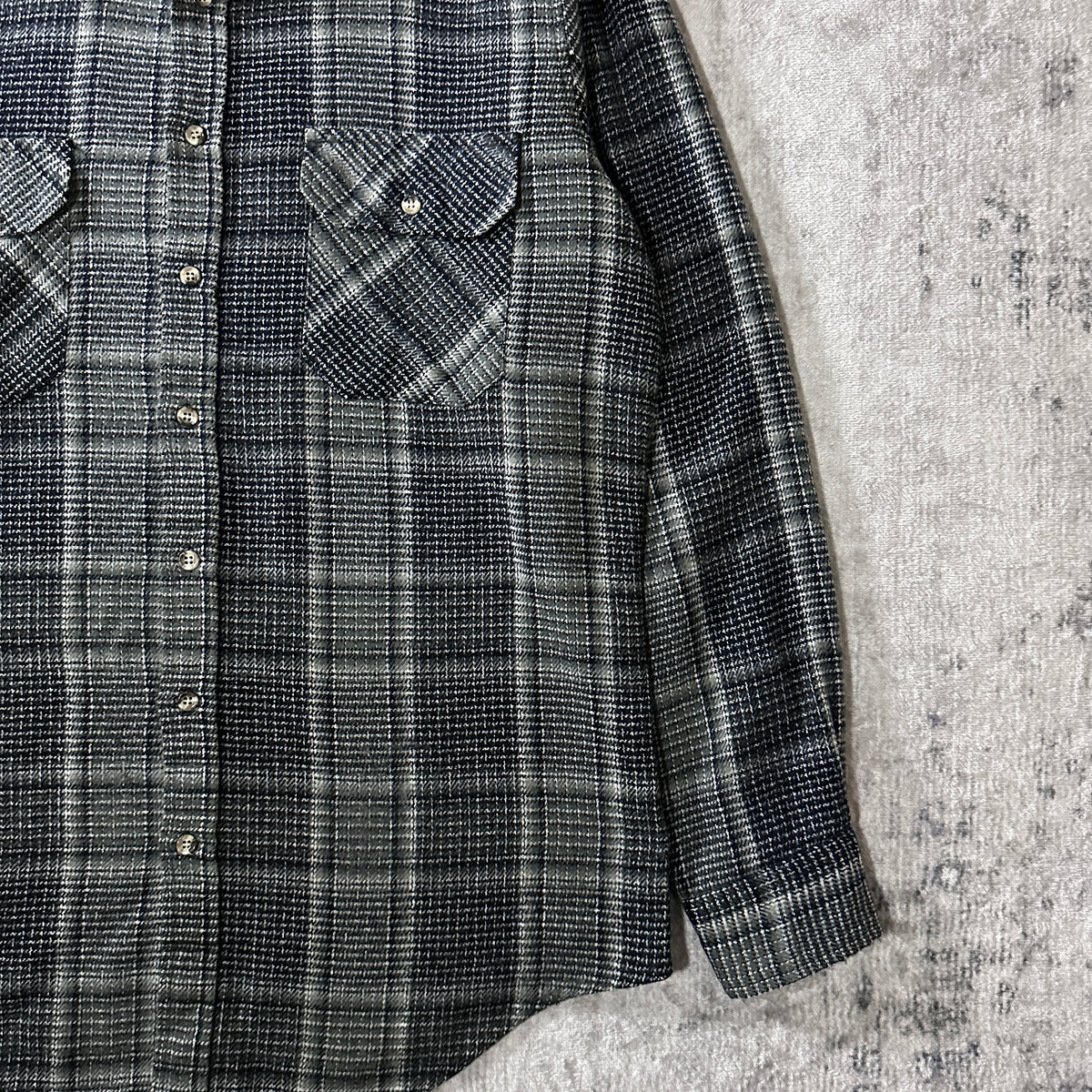 St. John's Bay Gray Black Shadow Check Flannel Shirt Size L Tall
