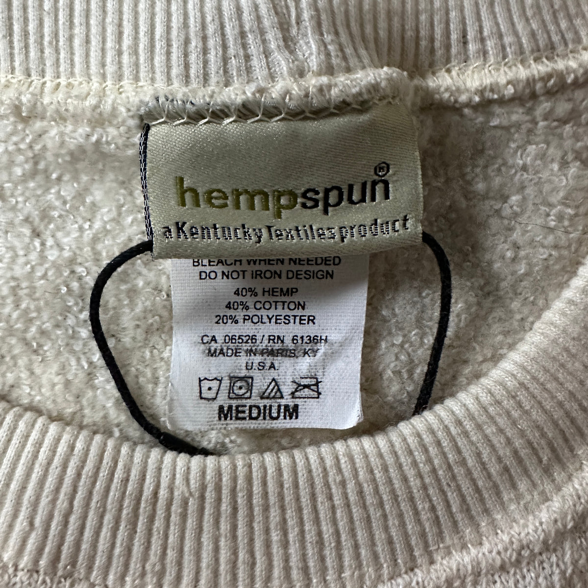 Hempspun Natural Hemp Cotton Crewneck Sweatshirt Made in USA Size M