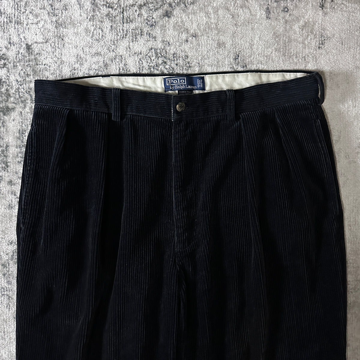 Polo by Ralph Lauren Andrew Pant Black Wide Wale Corduroy Pleated Pants Size 36x30