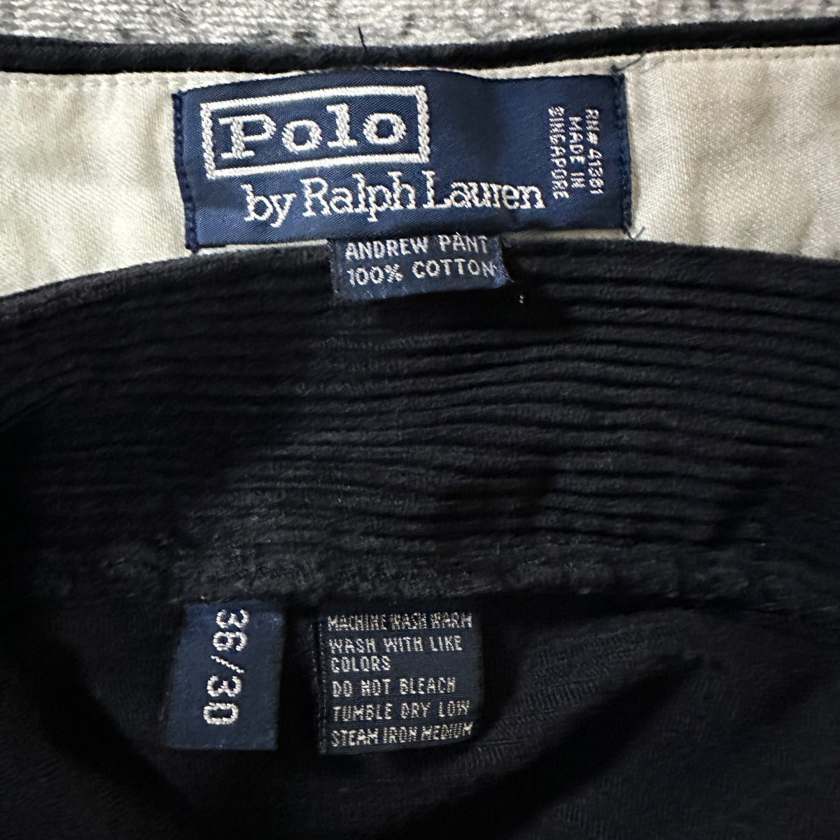 Polo by Ralph Lauren Andrew Pant Black Wide Wale Corduroy Pleated Pants Size 36x30