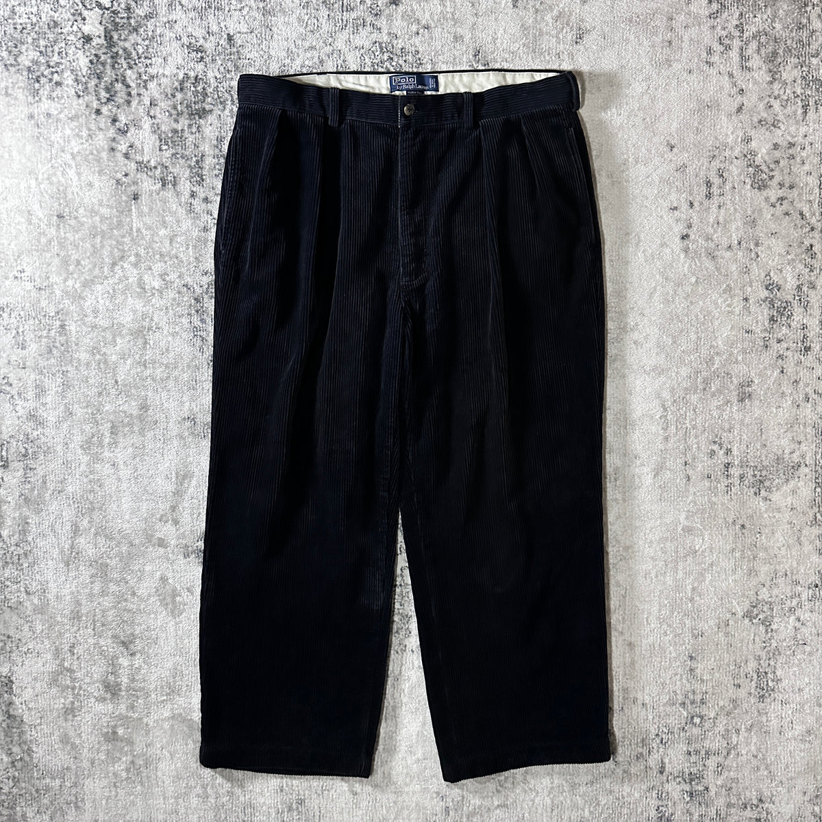 Polo by Ralph Lauren Andrew Pant Black Wide Wale Corduroy Pleated Pants Size 36x30