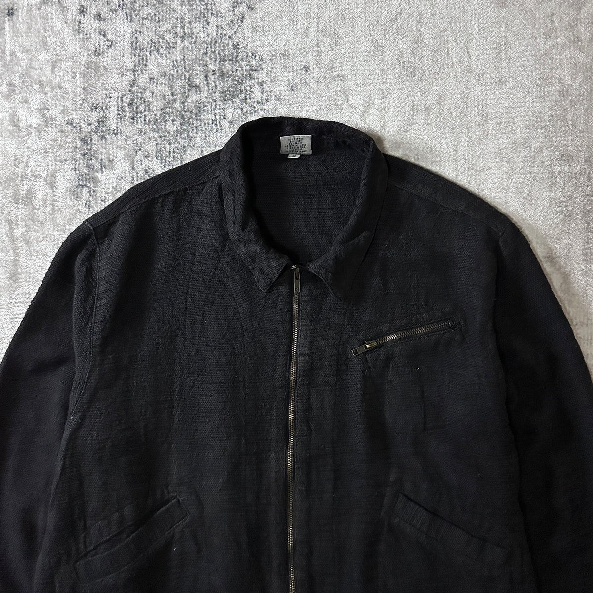 CP Shades Black Cotton Linen Zip Blouson Size S