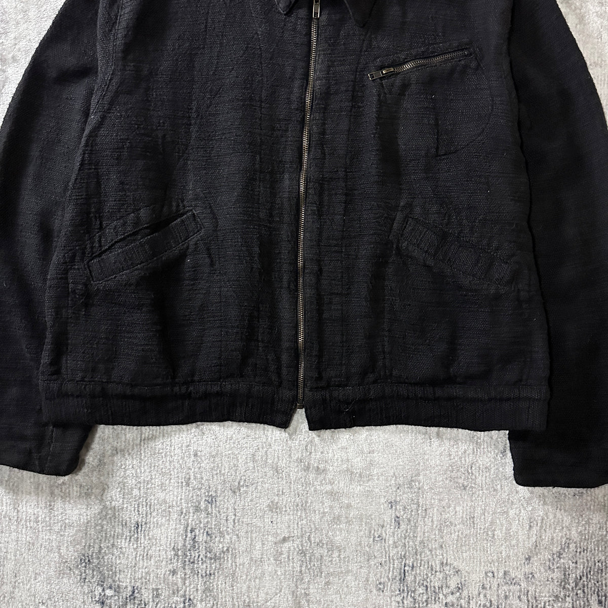 CP Shades Black Cotton Linen Zip Blouson Size S