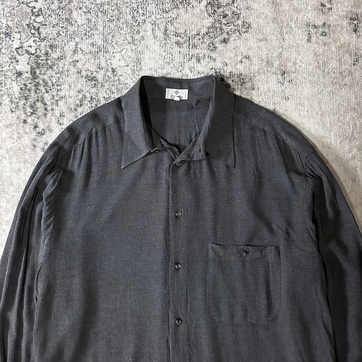 Zanella Charcoal Check 100% Viscose Long Sleeve Shirt Made in Italy Size XL