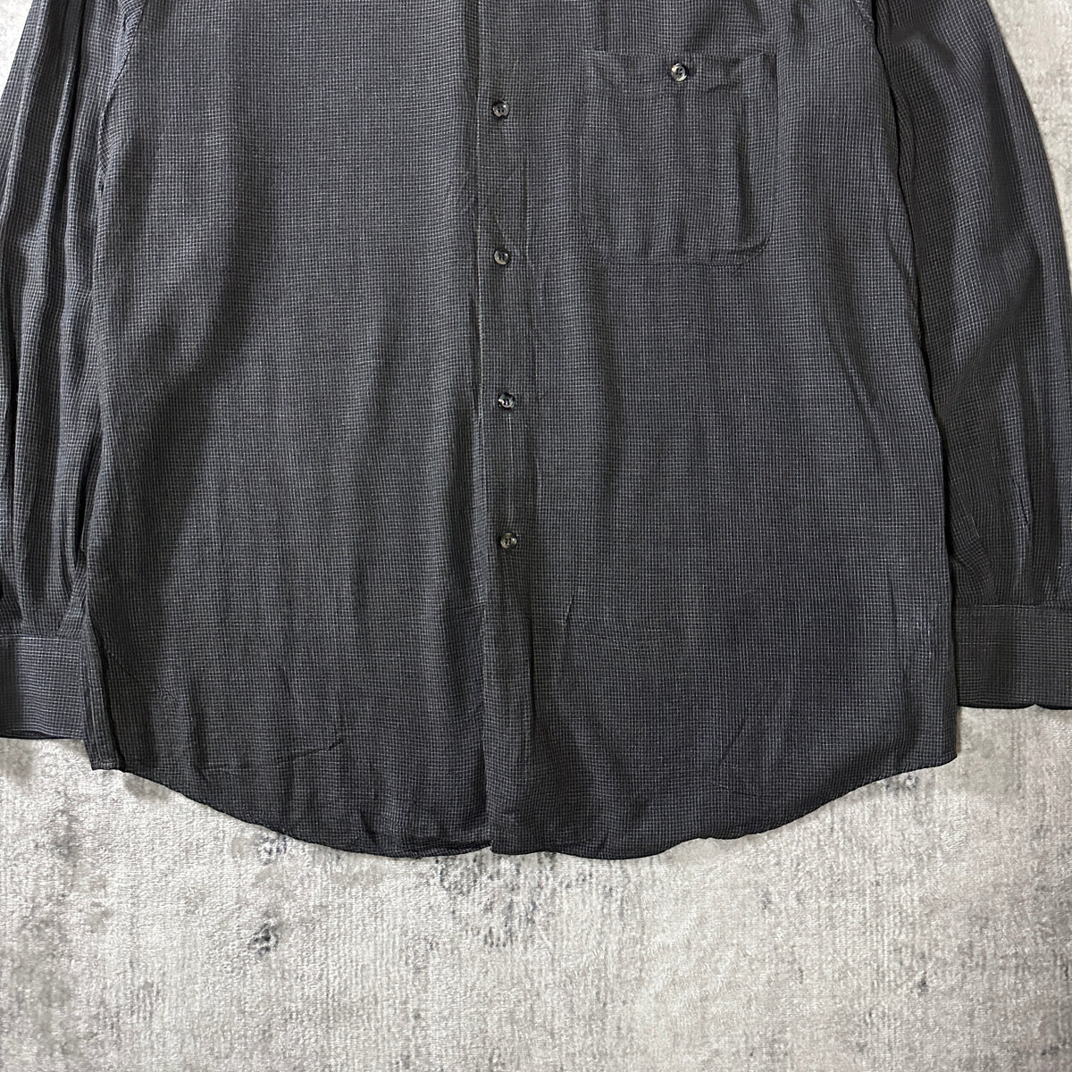 Zanella Charcoal Check 100% Viscose Long Sleeve Shirt Made in Italy Size XL