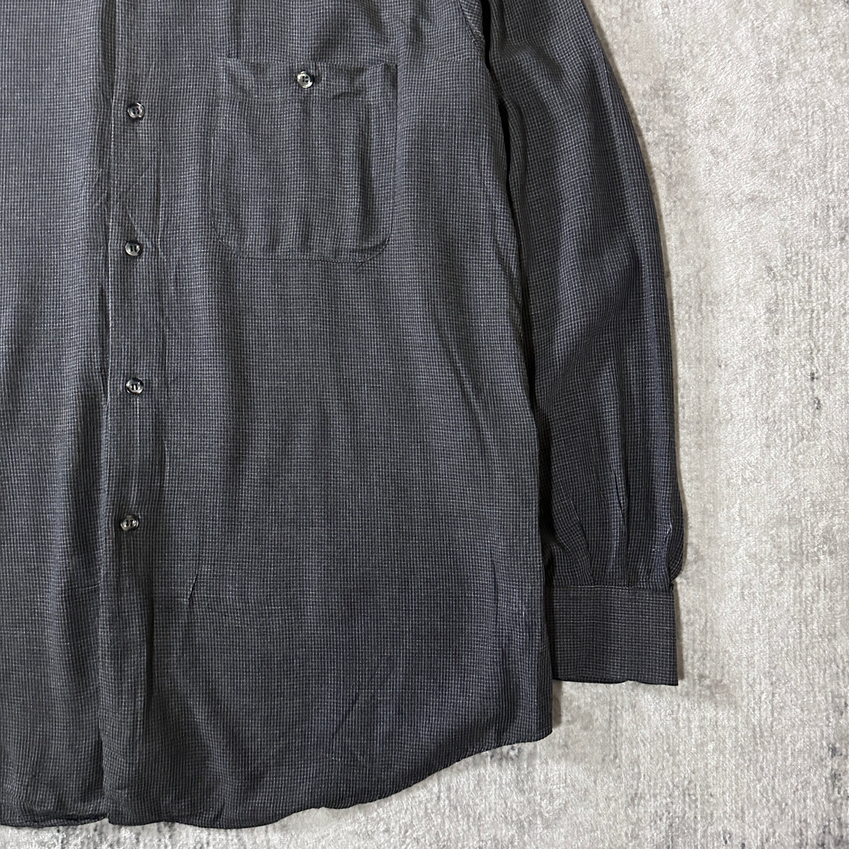 Zanella Charcoal Check 100% Viscose Long Sleeve Shirt Made in Italy Size XL