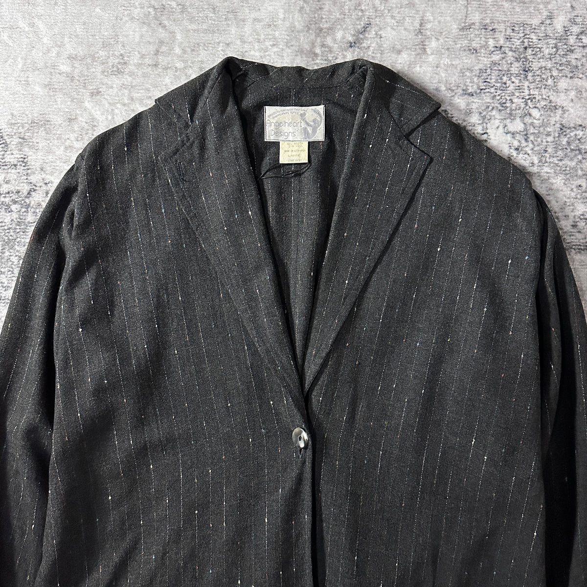 Angelheart Designs Black Pinstripe Rayon Wool Long Jacket Size L