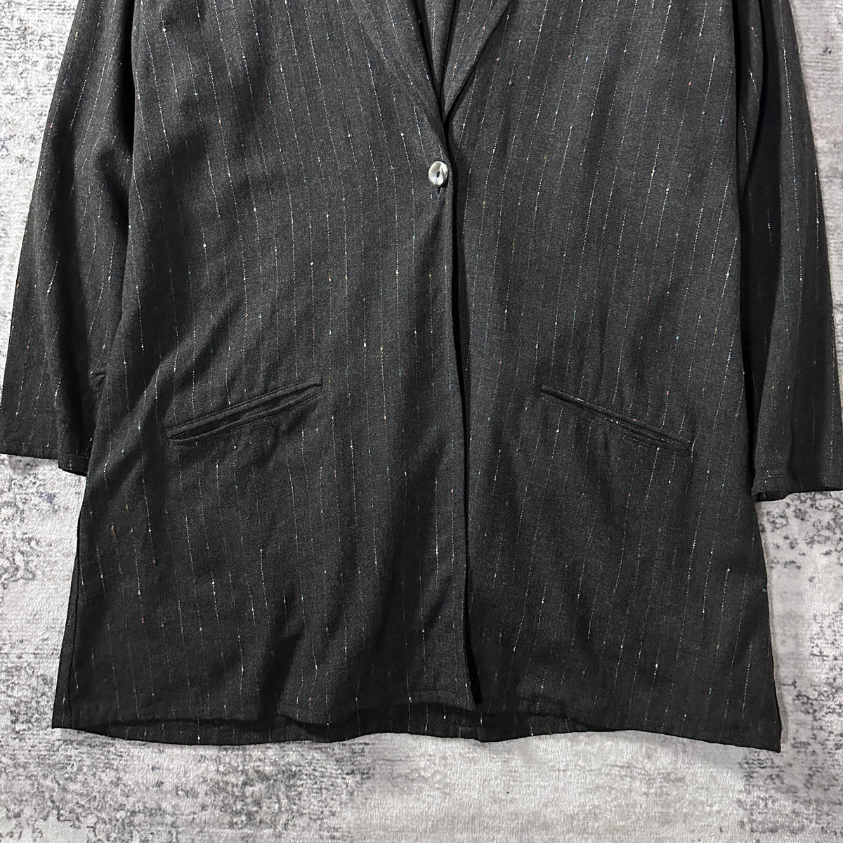 Angelheart Designs Black Pinstripe Rayon Wool Long Jacket Size L