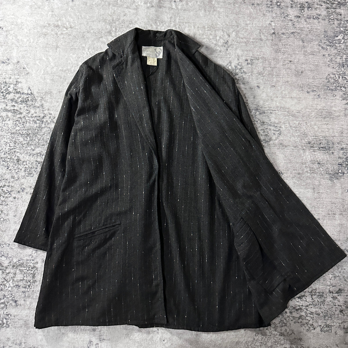 Angelheart Designs Black Pinstripe Rayon Wool Long Jacket Size L
