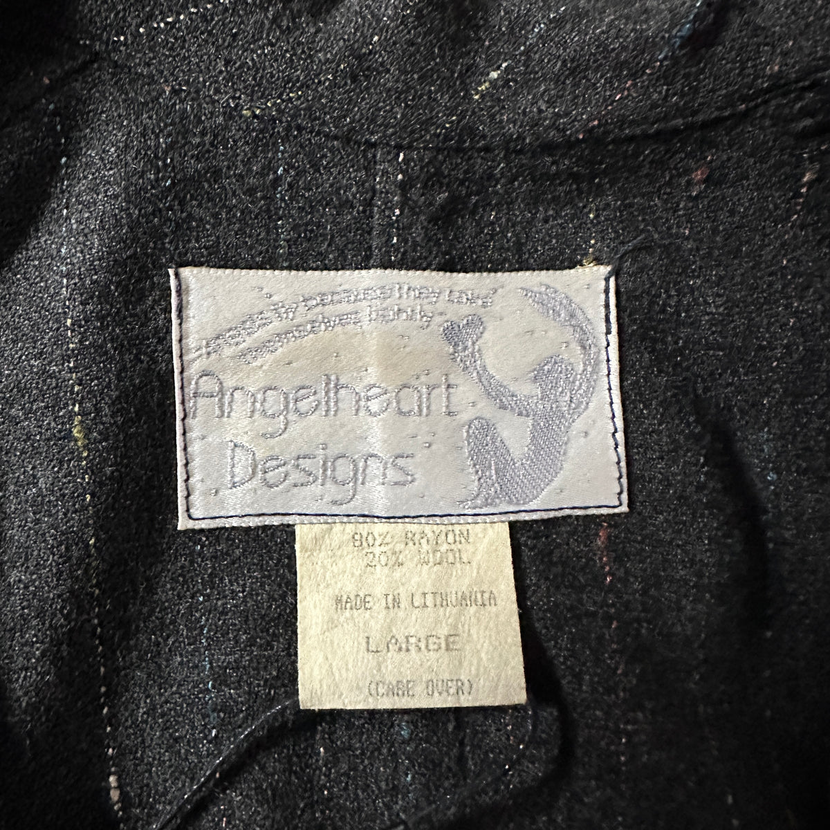 Angelheart Designs Black Pinstripe Rayon Wool Long Jacket Size L