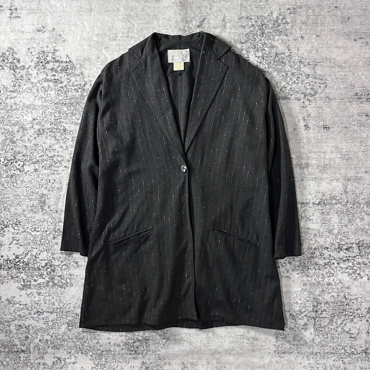 Angelheart Designs Black Pinstripe Rayon Wool Long Jacket Size L