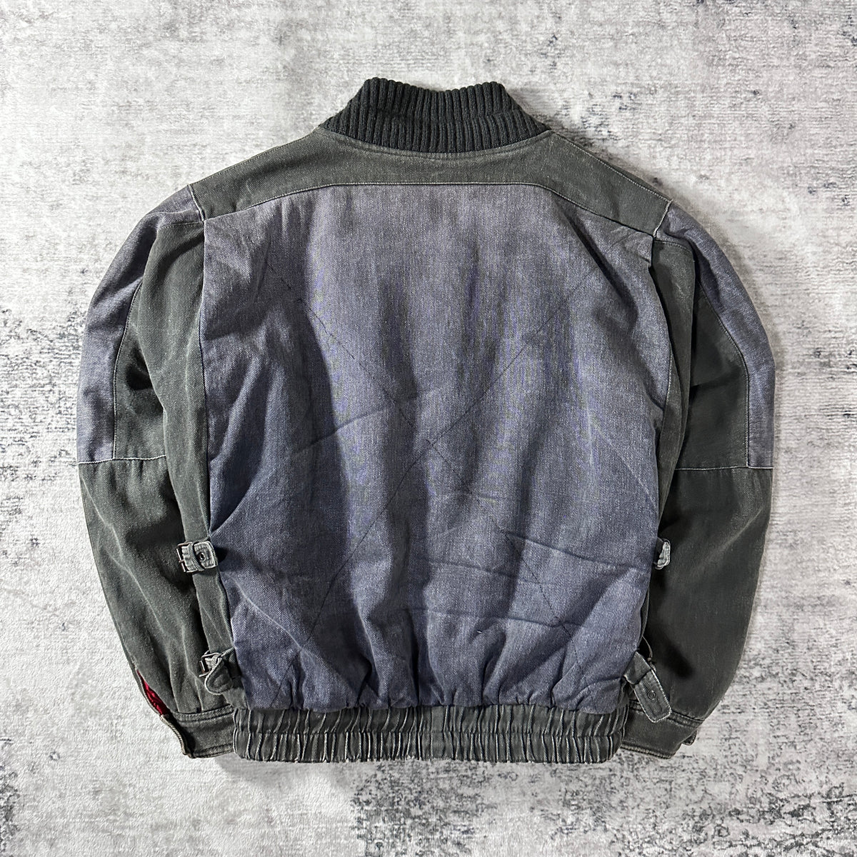 Mari Lorens Gray Denim Bomber Jacket with Red Lining