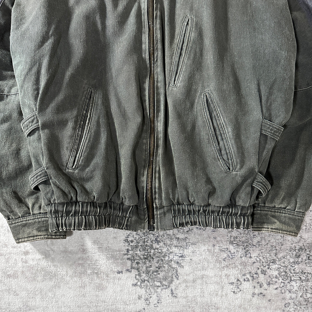 Mari Lorens Gray Denim Bomber Jacket with Red Lining