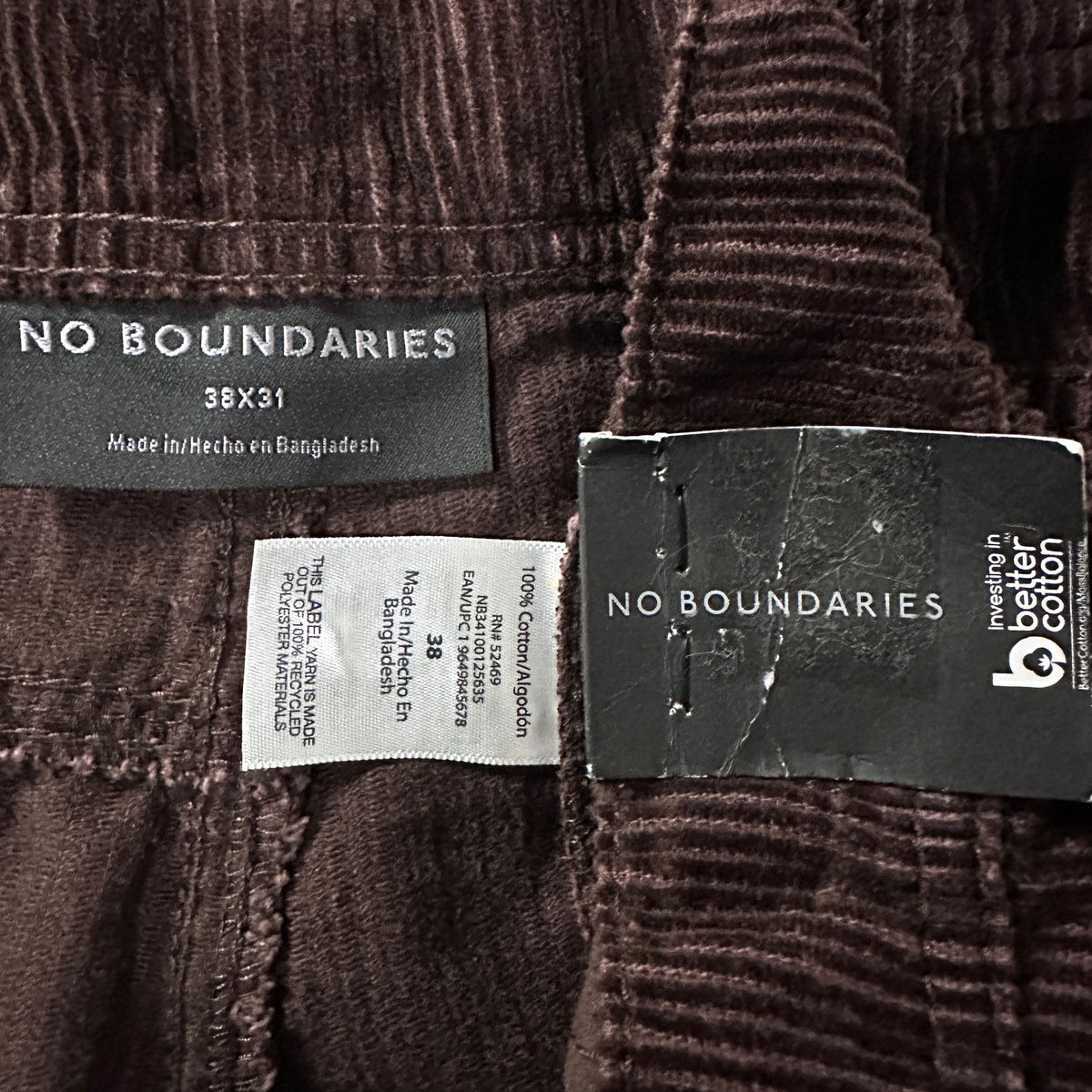No Boundaries Dark Brown Corduroy Double Knee Carpenter Pants Size 38x31