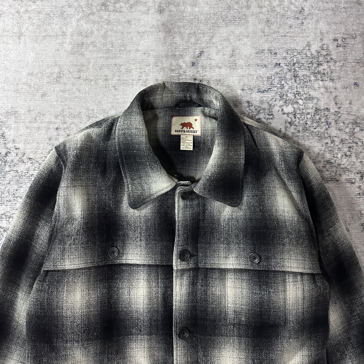 Dakota Grizzly Gray Black Ombre Check Wool Blend Cruiser Jacket Size XL