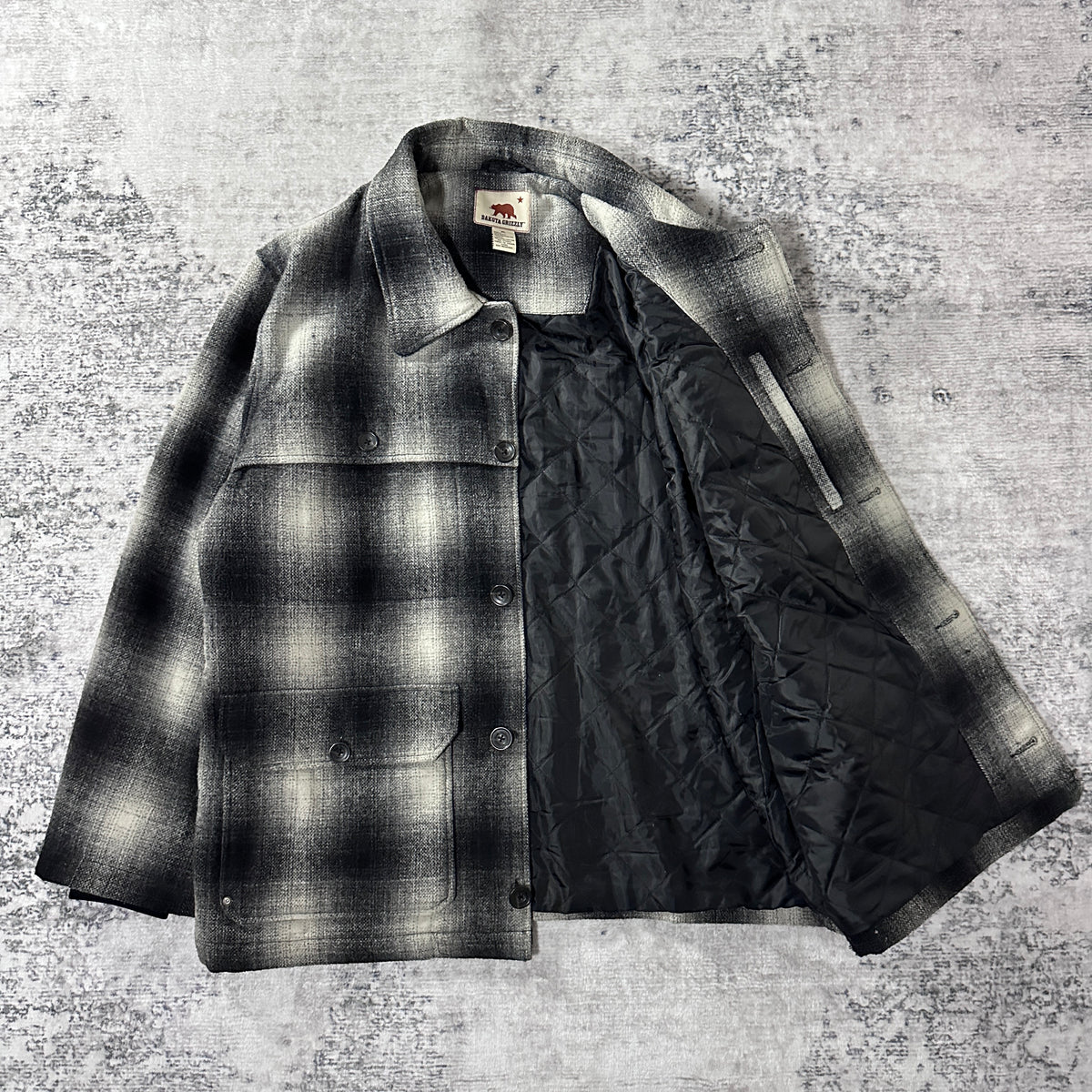 Dakota Grizzly Gray Black Ombre Check Wool Blend Cruiser Jacket Size XL