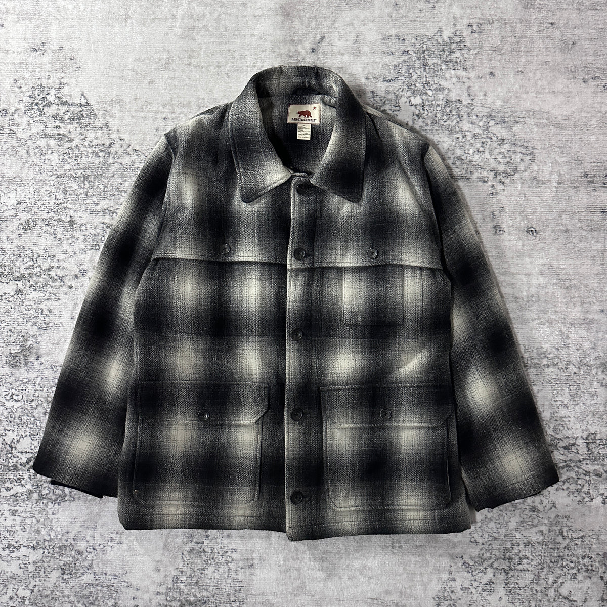 Dakota Grizzly Gray Black Ombre Check Wool Blend Cruiser Jacket Size XL
