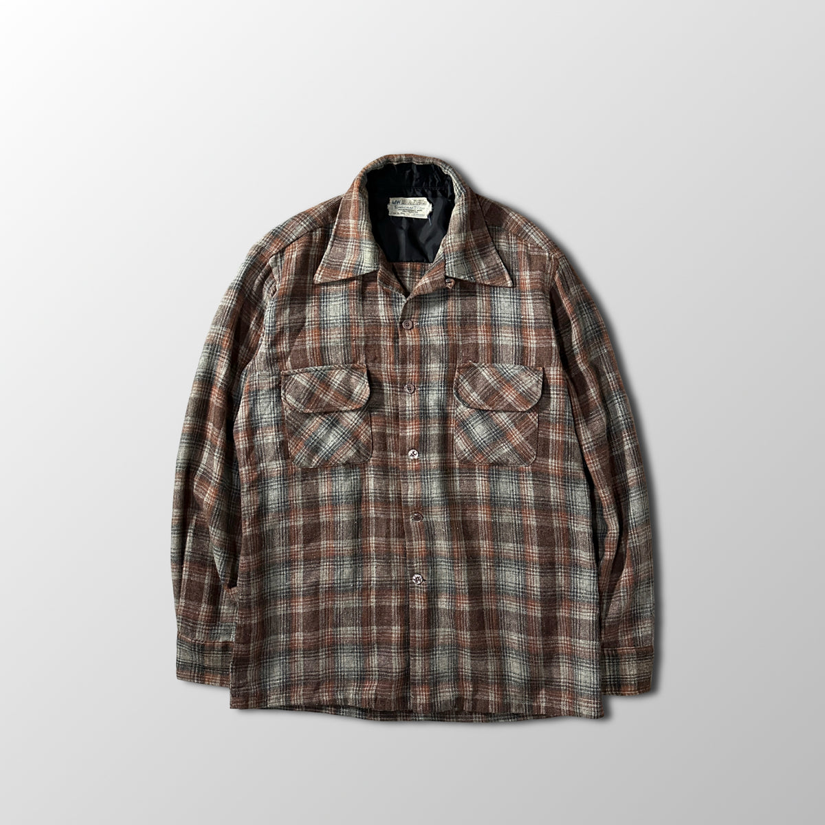 Towncraft Brown Ombre Check Wool Blend Open Collar Shirt Size M