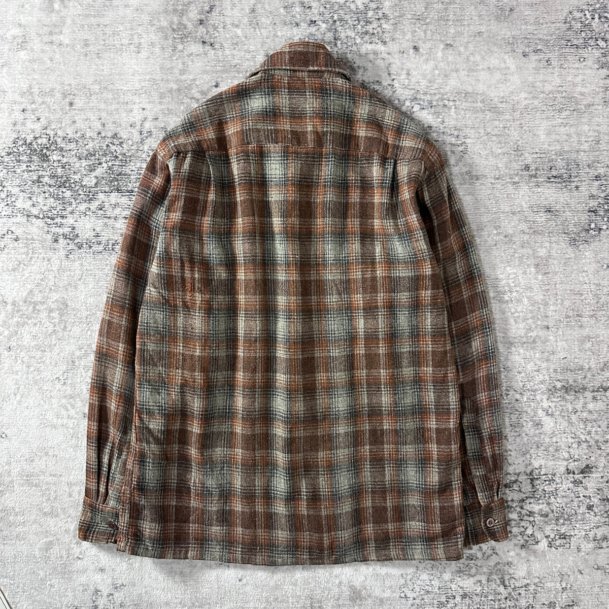 Towncraft Brown Ombre Check Wool Blend Open Collar Shirt Size M