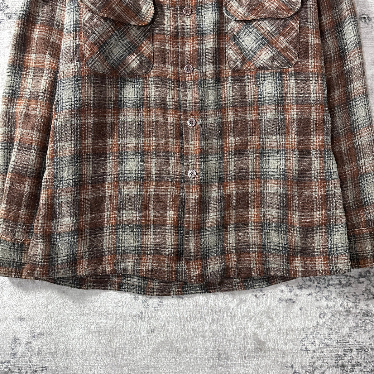 Towncraft Brown Ombre Check Wool Blend Open Collar Shirt Size M