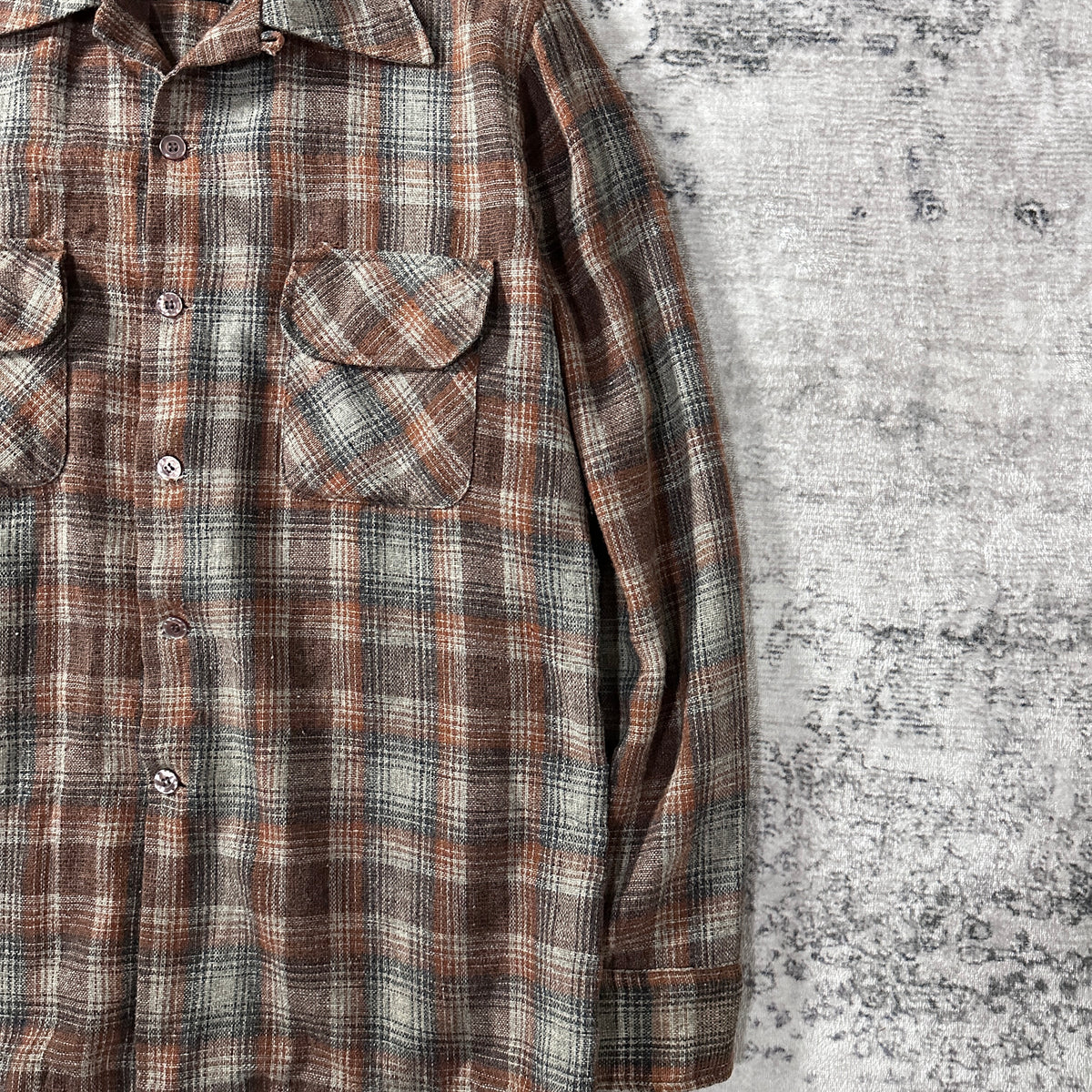 Towncraft Brown Ombre Check Wool Blend Open Collar Shirt Size M
