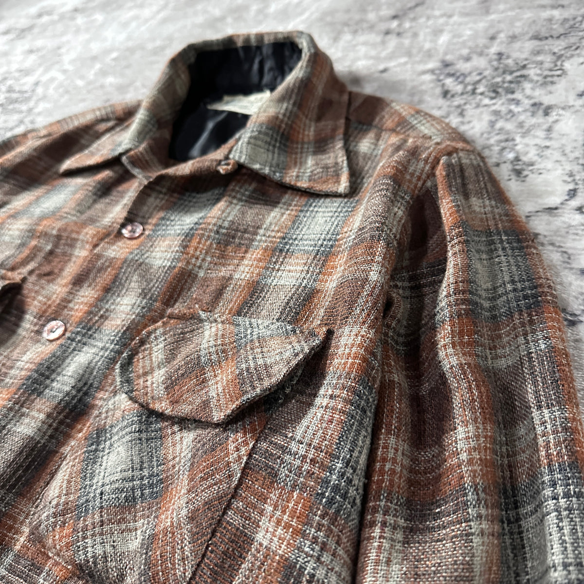Towncraft Brown Ombre Check Wool Blend Open Collar Shirt Size M