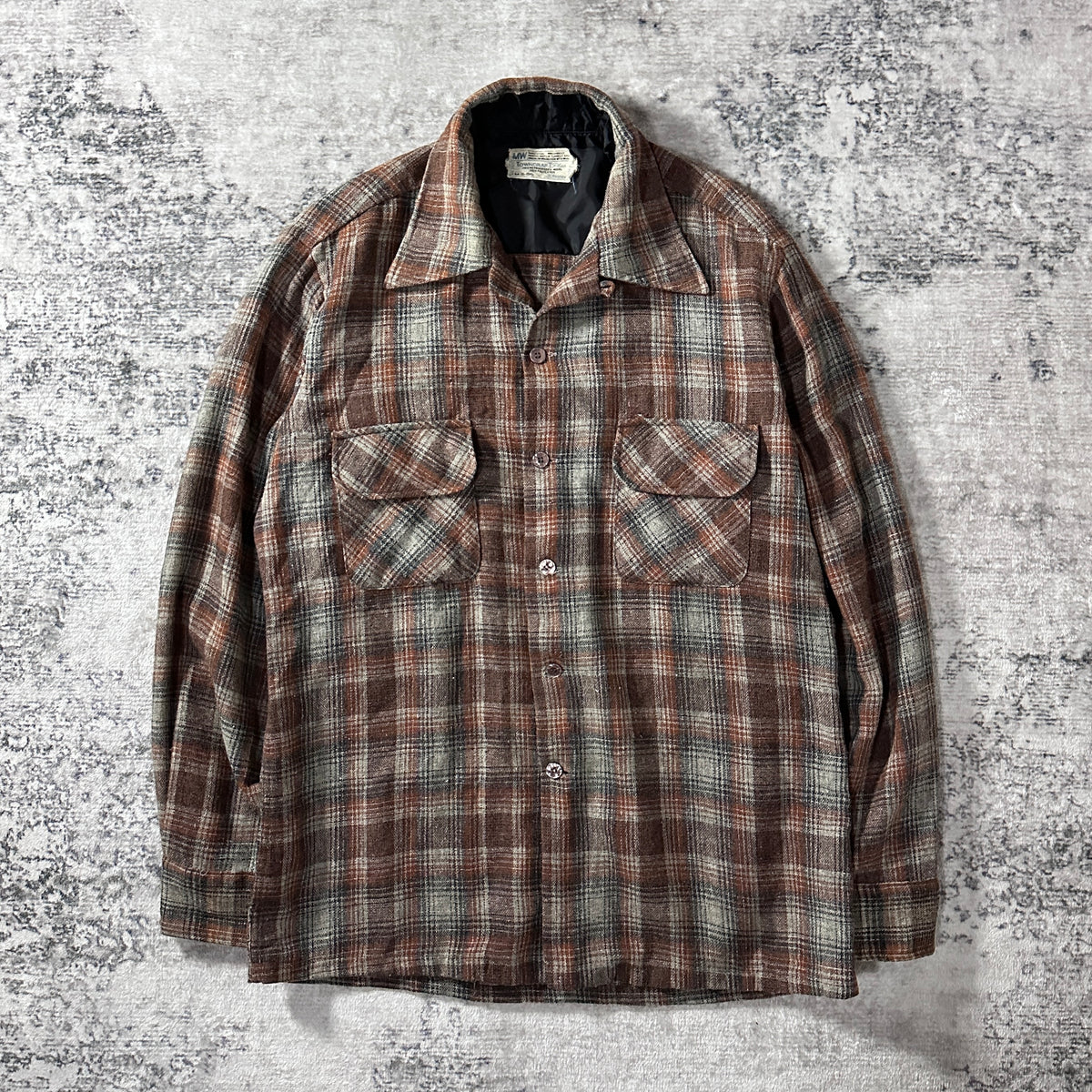 Towncraft Brown Ombre Check Wool Blend Open Collar Shirt Size M