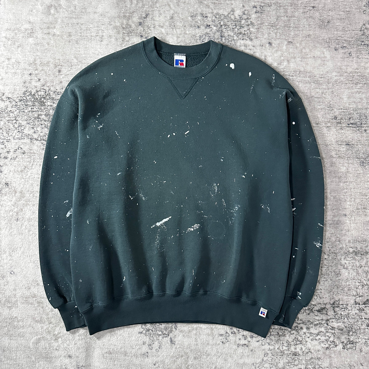 Russell Athletic Dark Green Crewneck Sweatshirt with Paint Made in USA Size XL