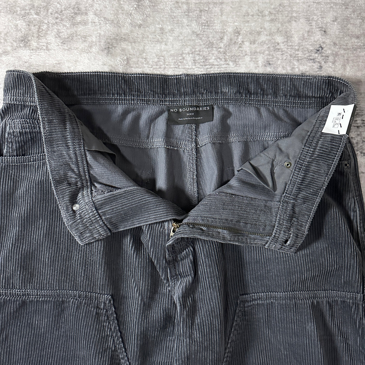 No Boundaries Slate Gray Corduroy Double Knee Carpenter Pants Size 34x31